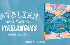 visuel de présentation de l'atelier en classe avec un auteur jeunesse sur le thème des virelangues